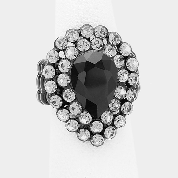 Black Teardrop Bubble Cluster Crystal Stretch Cocktail Ring Fashion Jewelry - Picture 1 of 3
